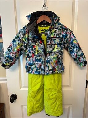 Kids Lime Green Snow Bib & jacket set